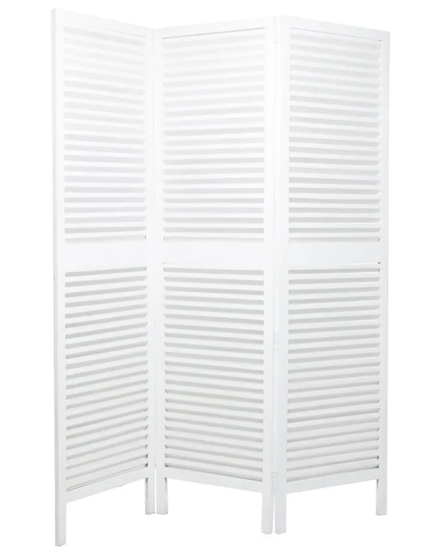 Horizontal Slat Hinged 3-Panel Room Divider Screen - White