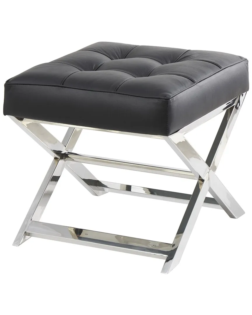 Leather Stool with Stainless Steel Supports - Black