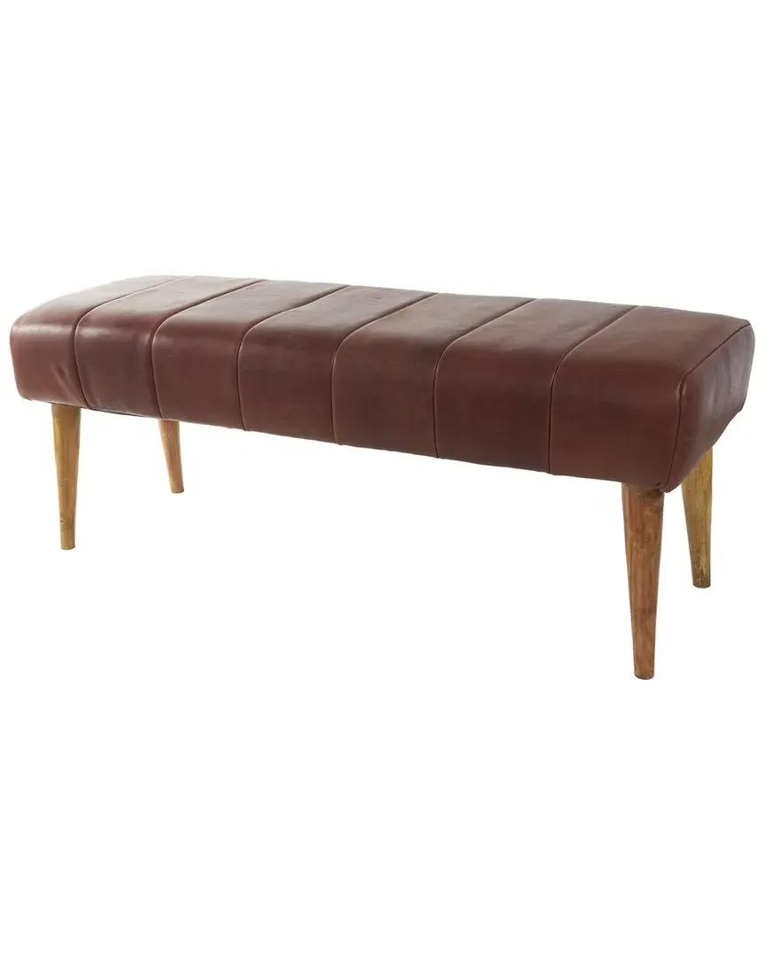 Leather Upholstered Bench with Wooden Legs - Brown image