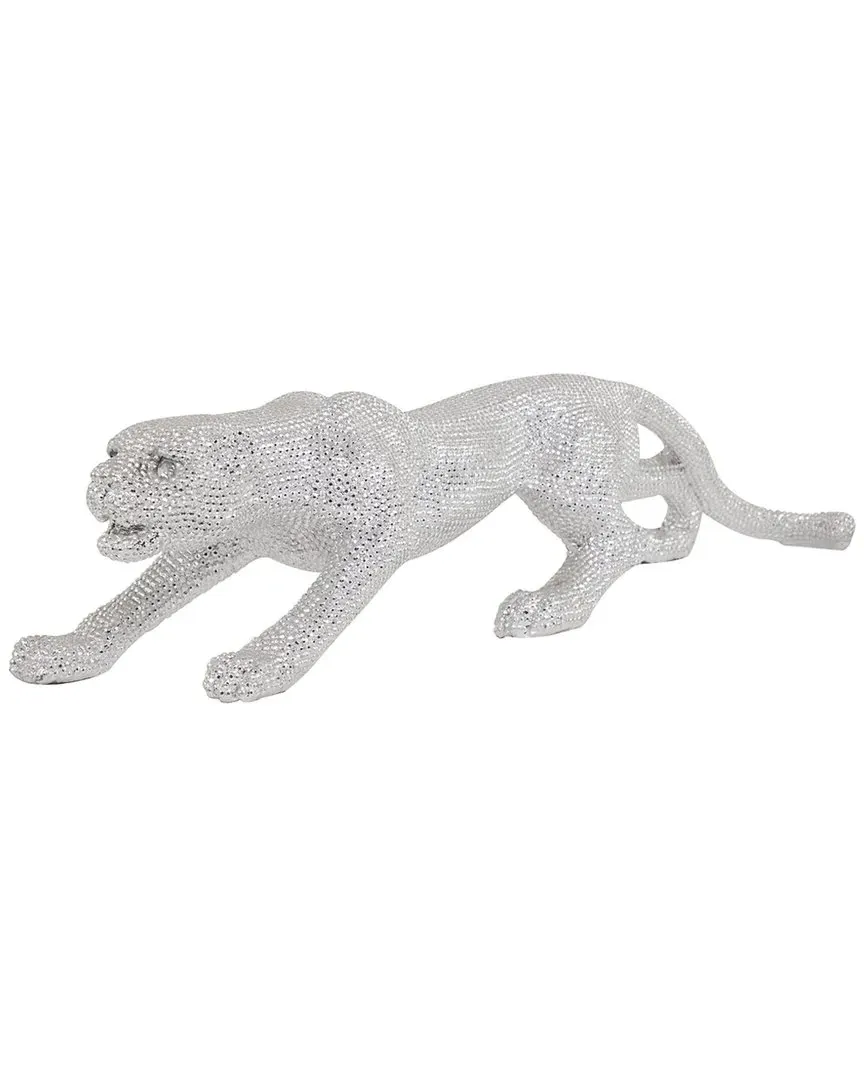Leopard Polystone Sculpture with Faceted Diamond Exterior - Silver