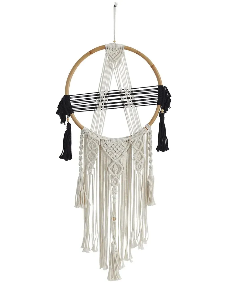 Macrame Wall Decor with Beaded Fringe Tassels - Black, Cotton image