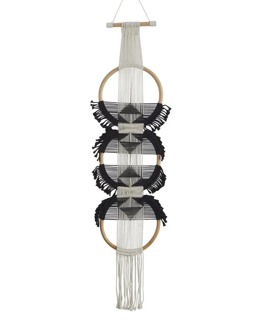 Macrame Wall Decor with Fringe Tassels - Black, Cotton