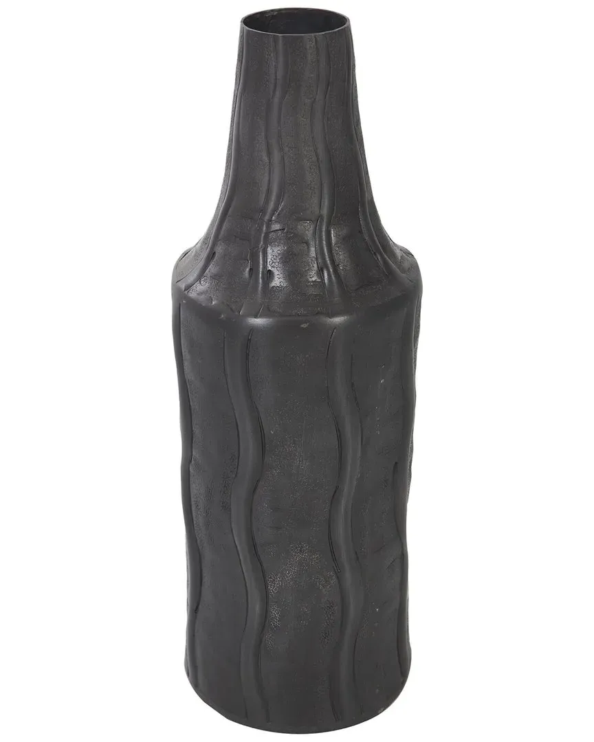 Metal Snakeskin Inspired Vase with Wavy Accents - Black image