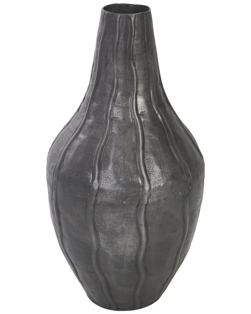 Metal Snakeskin Inspired Vase with Wavy Accents - Black