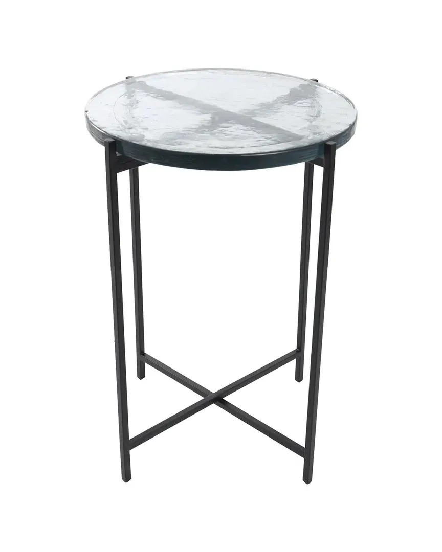 Metal X-Shaped Accent Table with Textured Glass - Black image