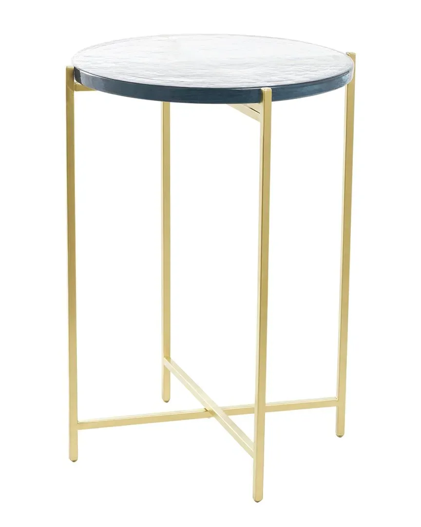 Metal X-Shaped Accent Table with Textured Glass - Gold