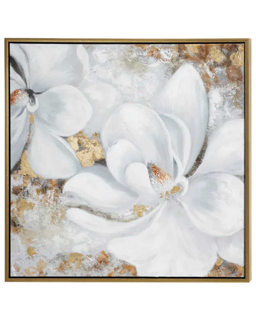 Metallic Gold & Gardenia Acrylic Painting - Gold image