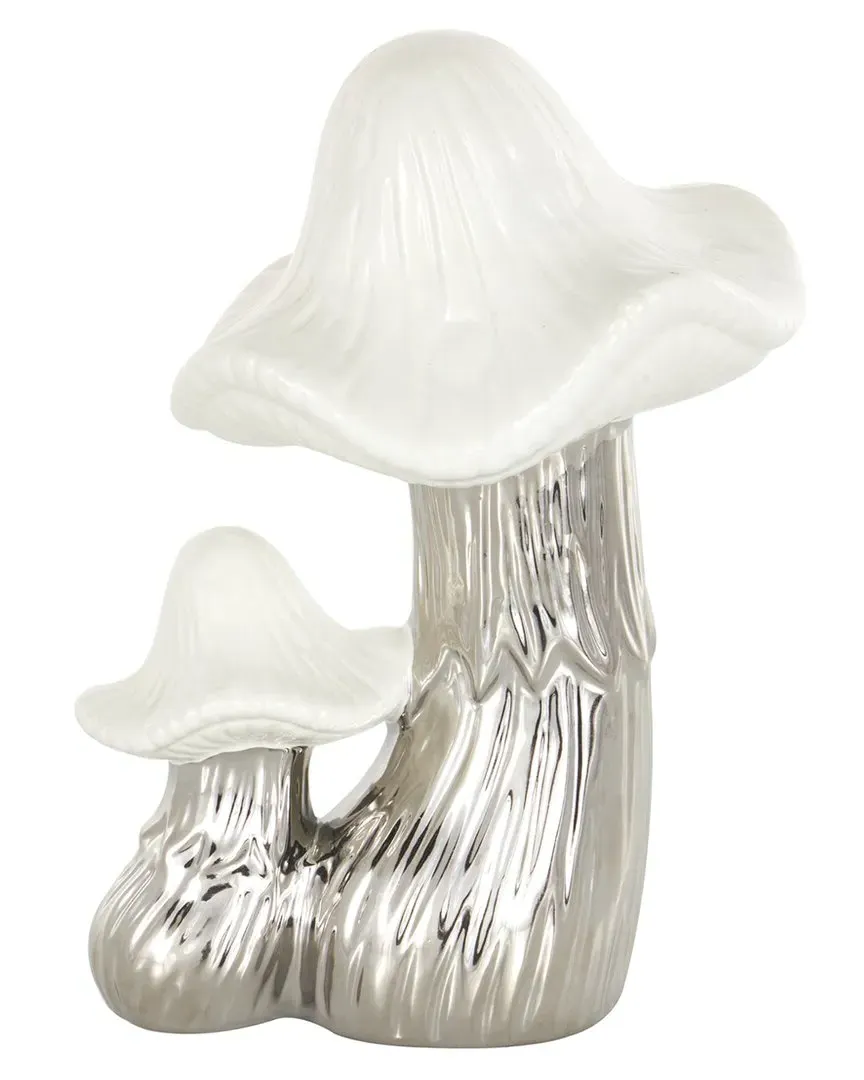 Mushroom Ceramic Sculpture with Textured Grooves - Silver