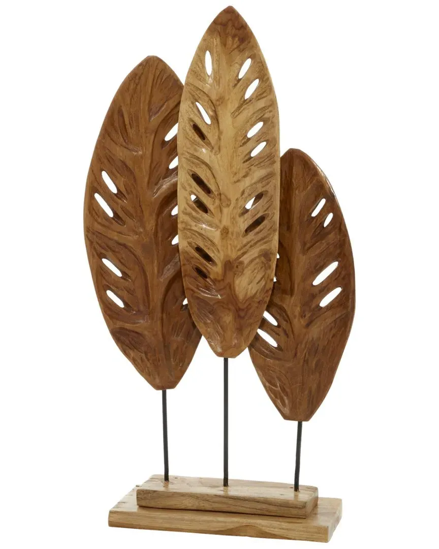Natural Leaves Sculpture - Brown, Teak Wood image