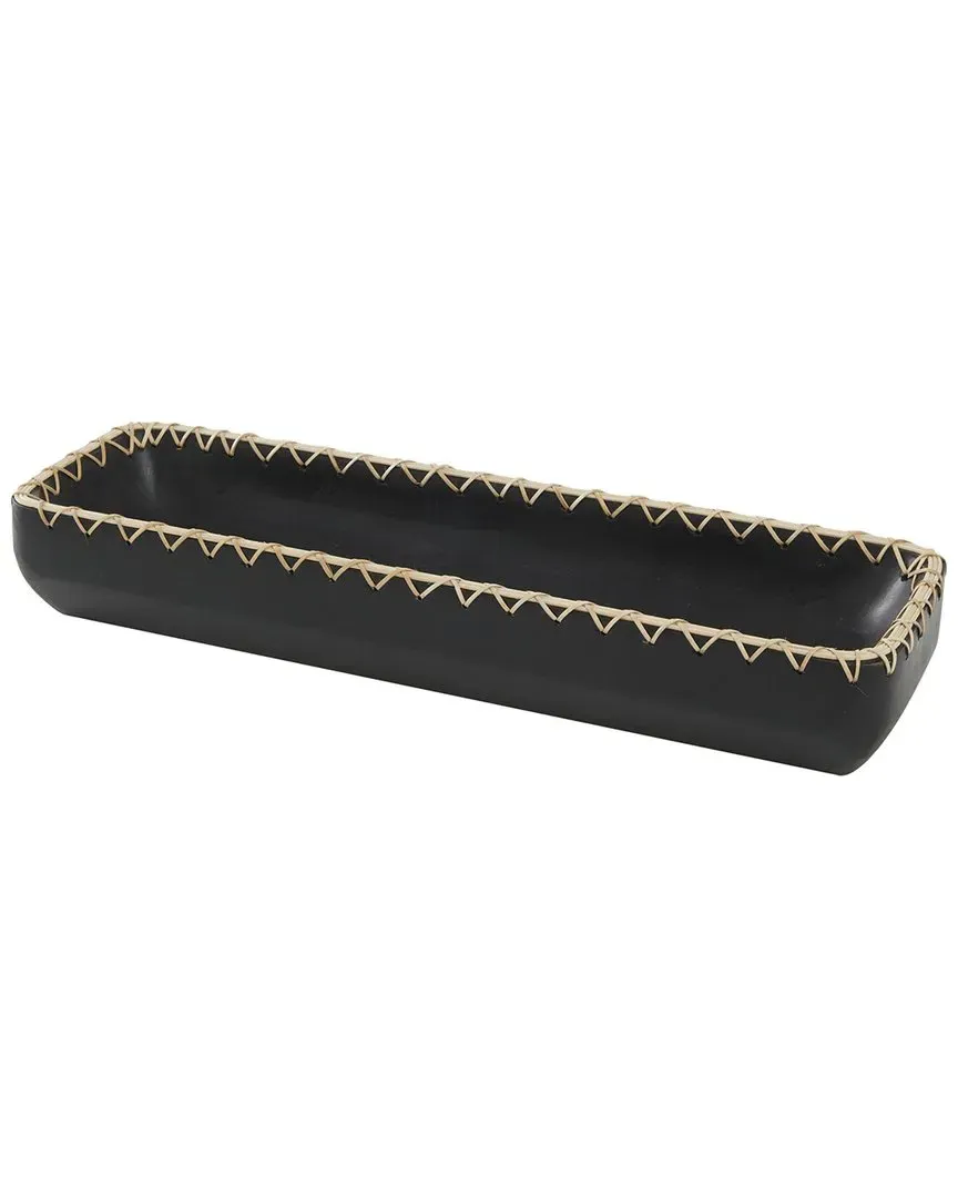 Nesting Tray with Seagrass Accents - Black, Mango Wood image