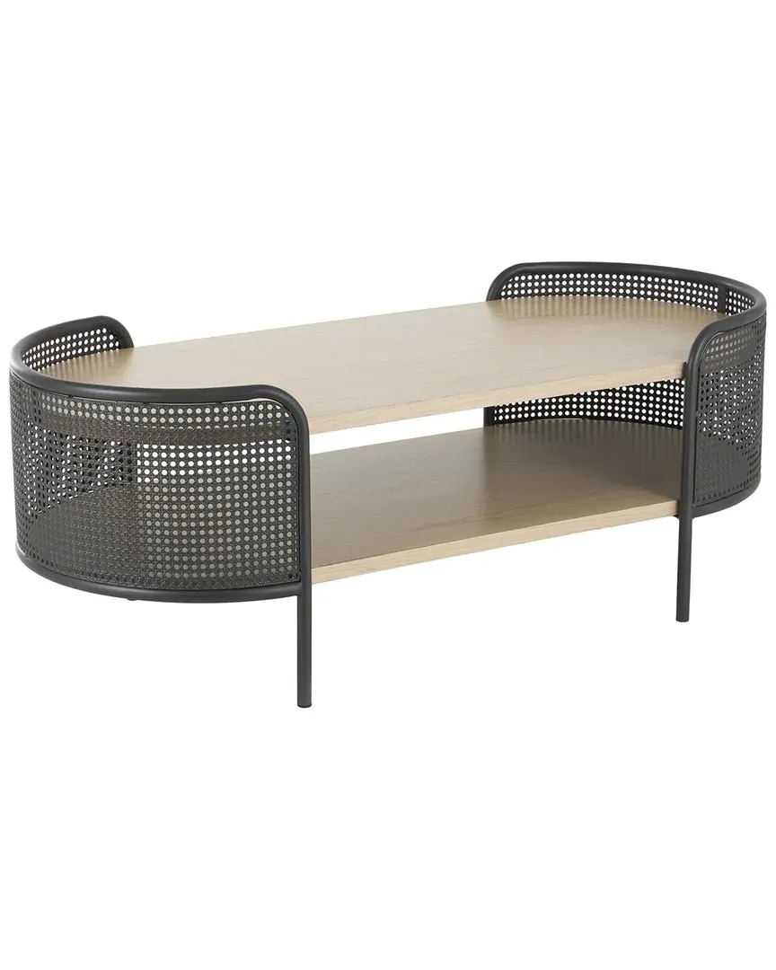 Oval Two-Toned Coffee Table with Mesh Panels - Light Brown image