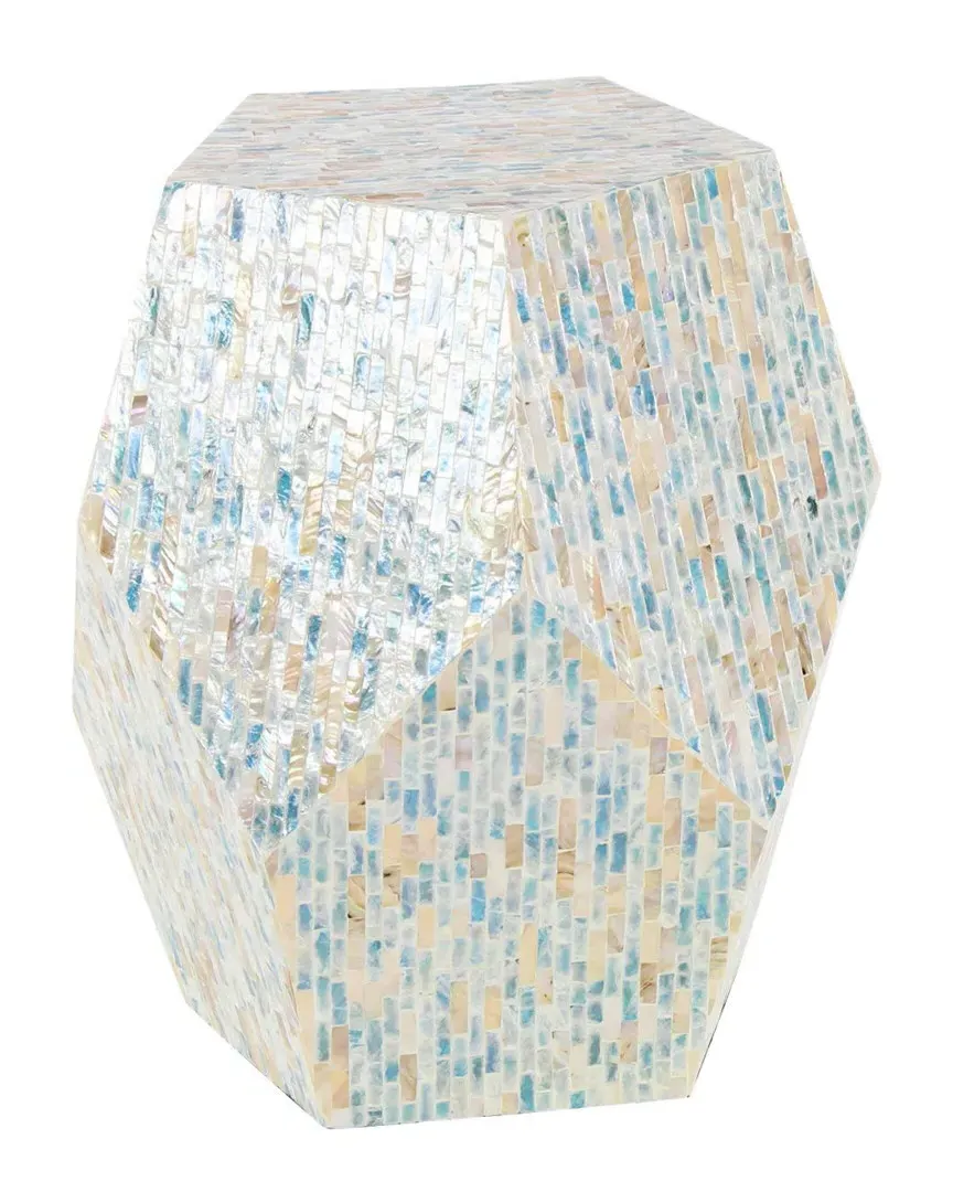 Pentagonal Accent Table with Shell Inlay - Off-White