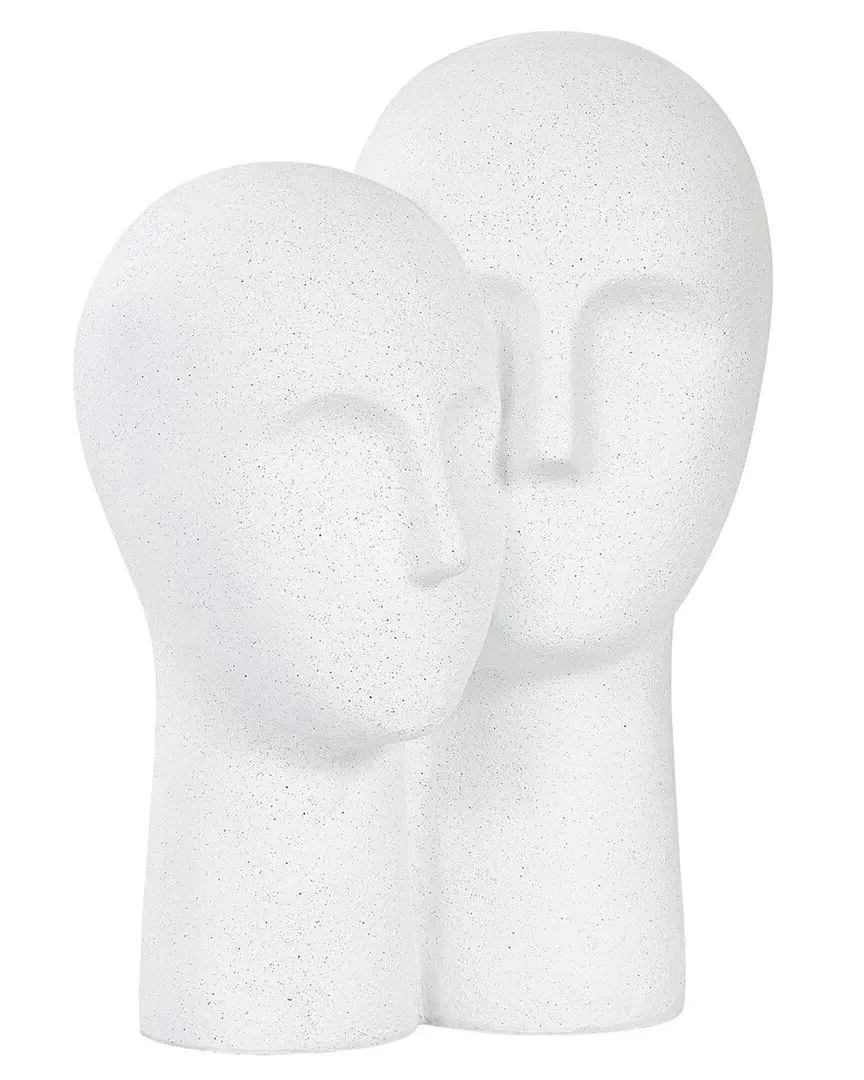 People Head Sculpture with Speckled Detailing - White, Polystone