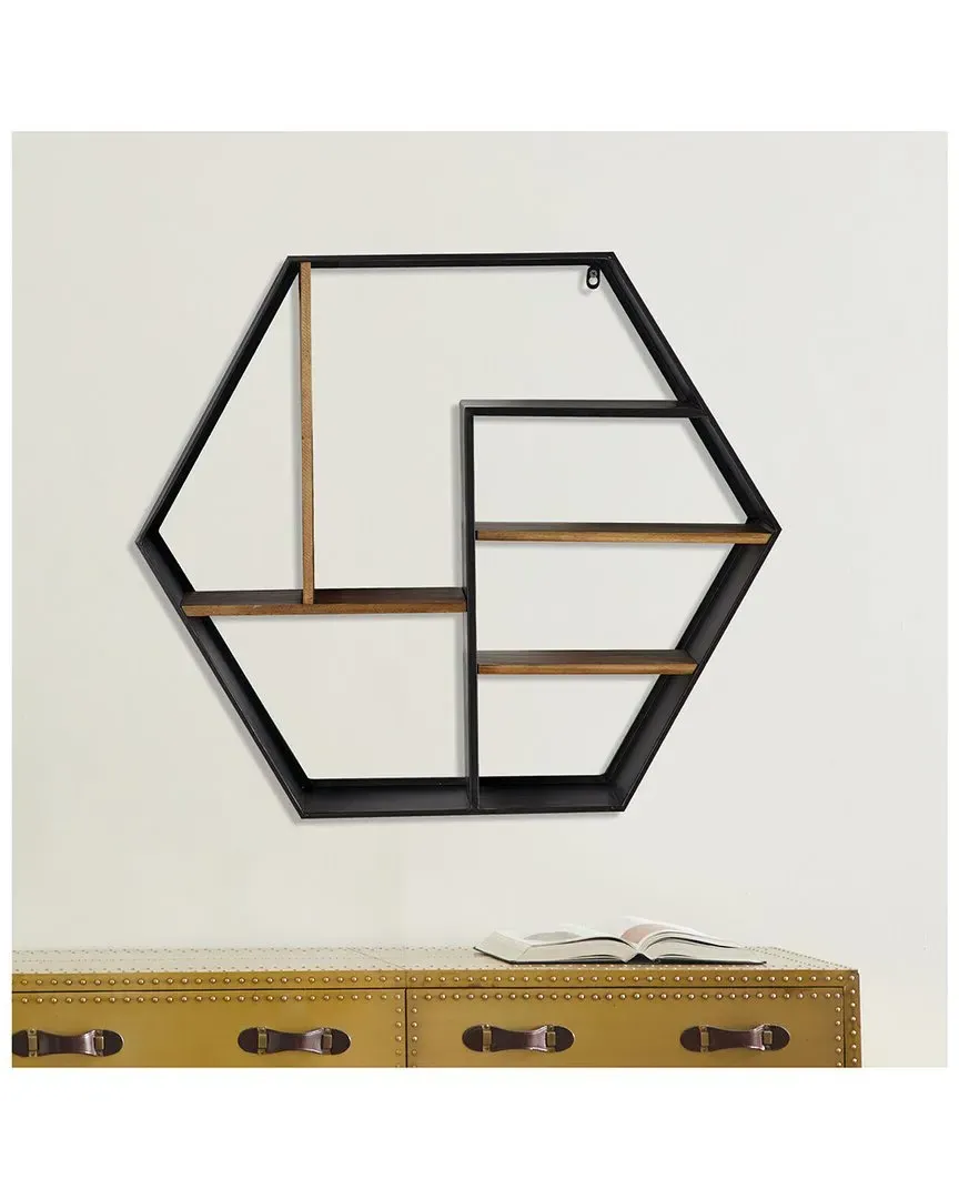 Peyton Lane Hexagon Wall Shelf - Black, Fir Wood image