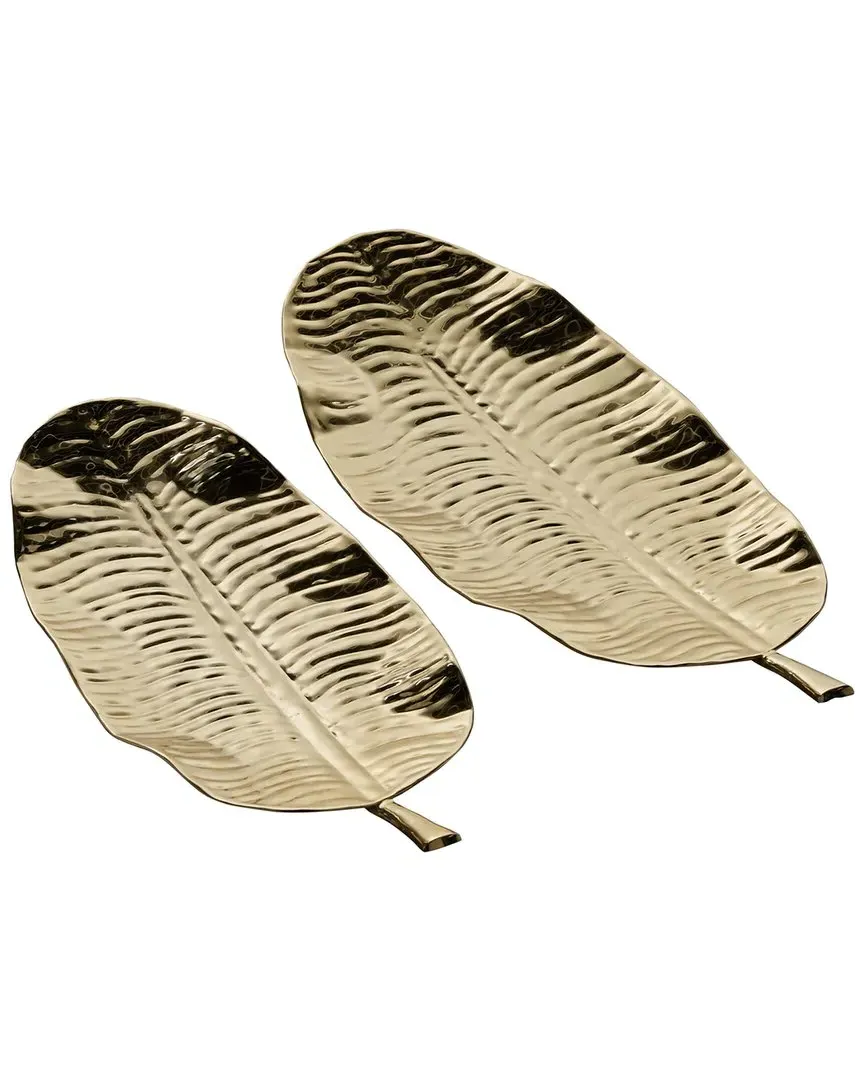 Peyton Lane Set of 2 Leaf Decorative Trays - Gold, Metal image
