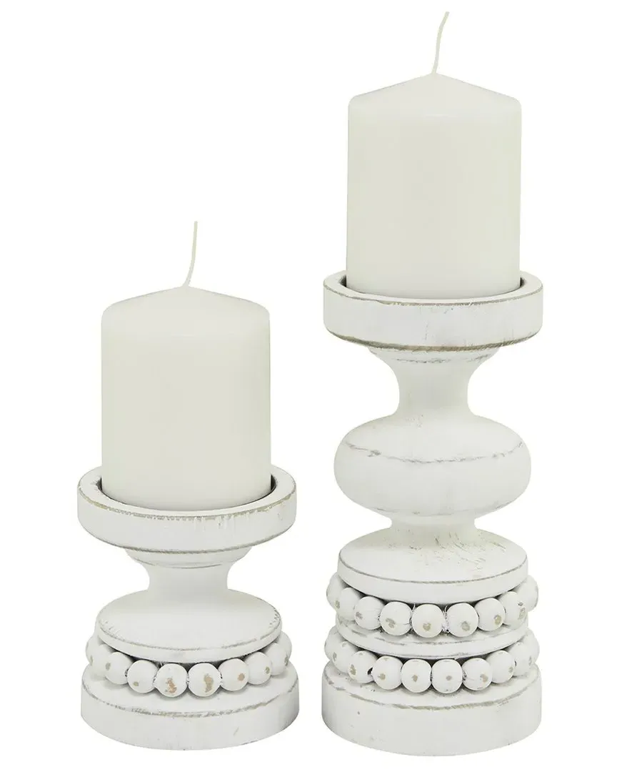 Peyton Lane Set of 2 Pillar Candle Holders - White, Wood image