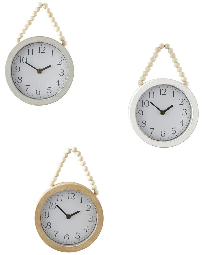 Peyton Lane Set of 3 Wall Clocks with Rope Strap - White Wood image