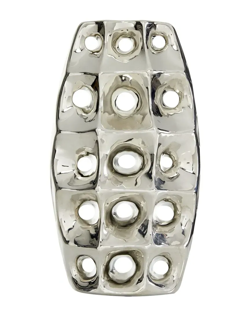 Rectangular Ceramic Vase with Grid Pattern - Silver image