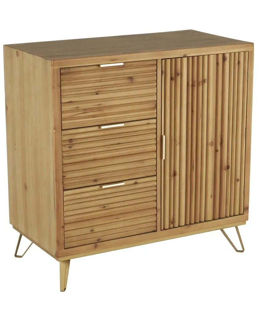 Ribbed 3-Drawer Cabinet with Door - Brown, MDF