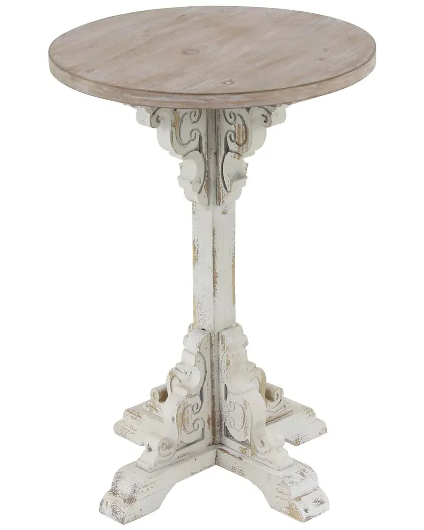Round Accent Table with Carved Base - White, Wood image