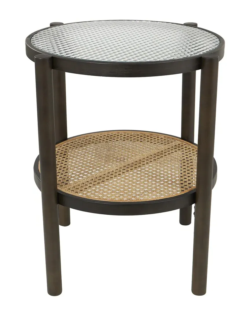 Round Accent Table with Glass Top - Brown, Rattan image