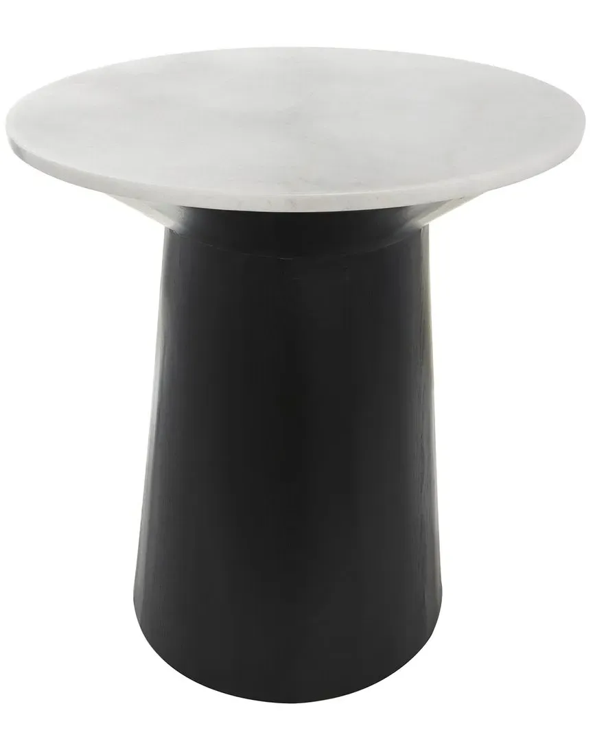 Round Geometric Accent Table - White, Marble