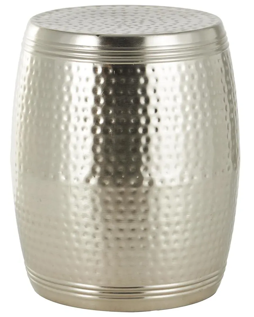 Round Hammered Drum Accent Table with Grooves - Silver image