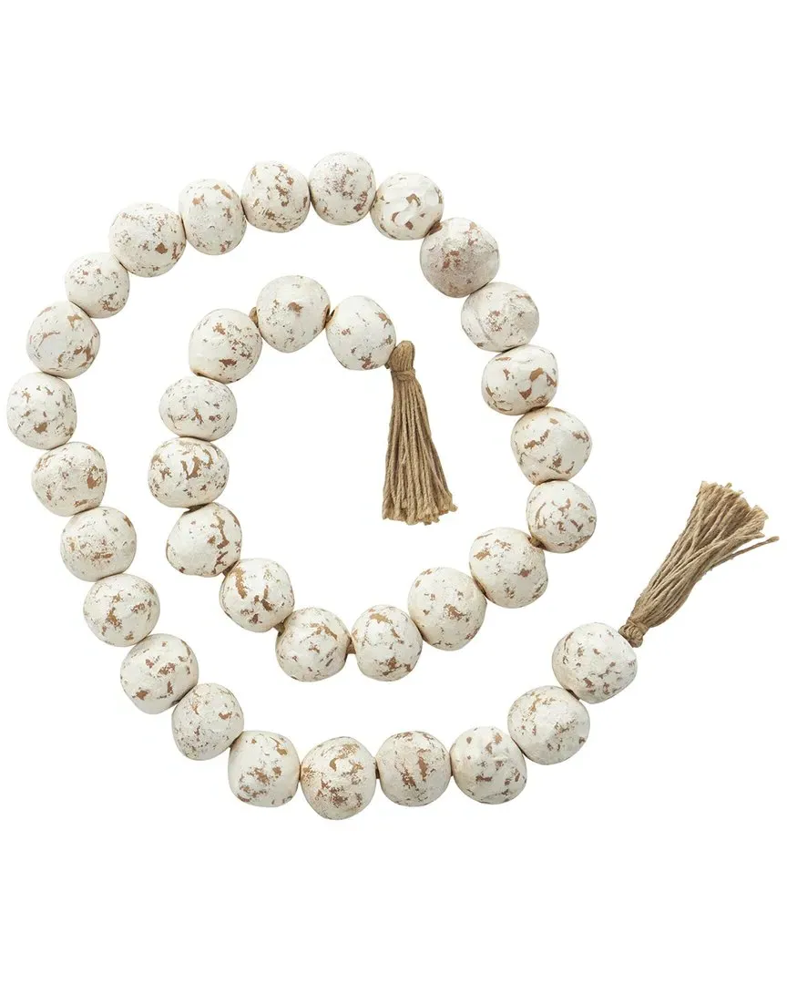 Round Large Beaded Garland with Tassel - White, Ceramic image