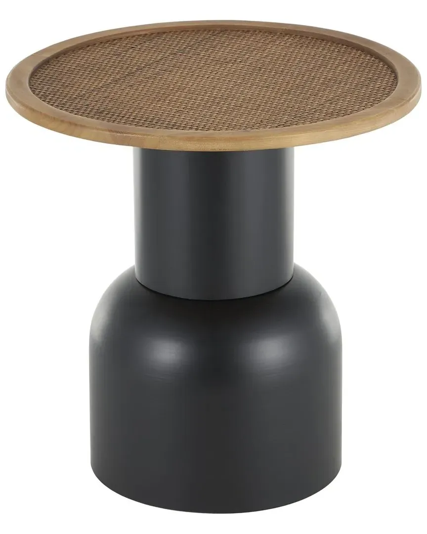 Round Pedestal Accent Table with Rattan Top - Black