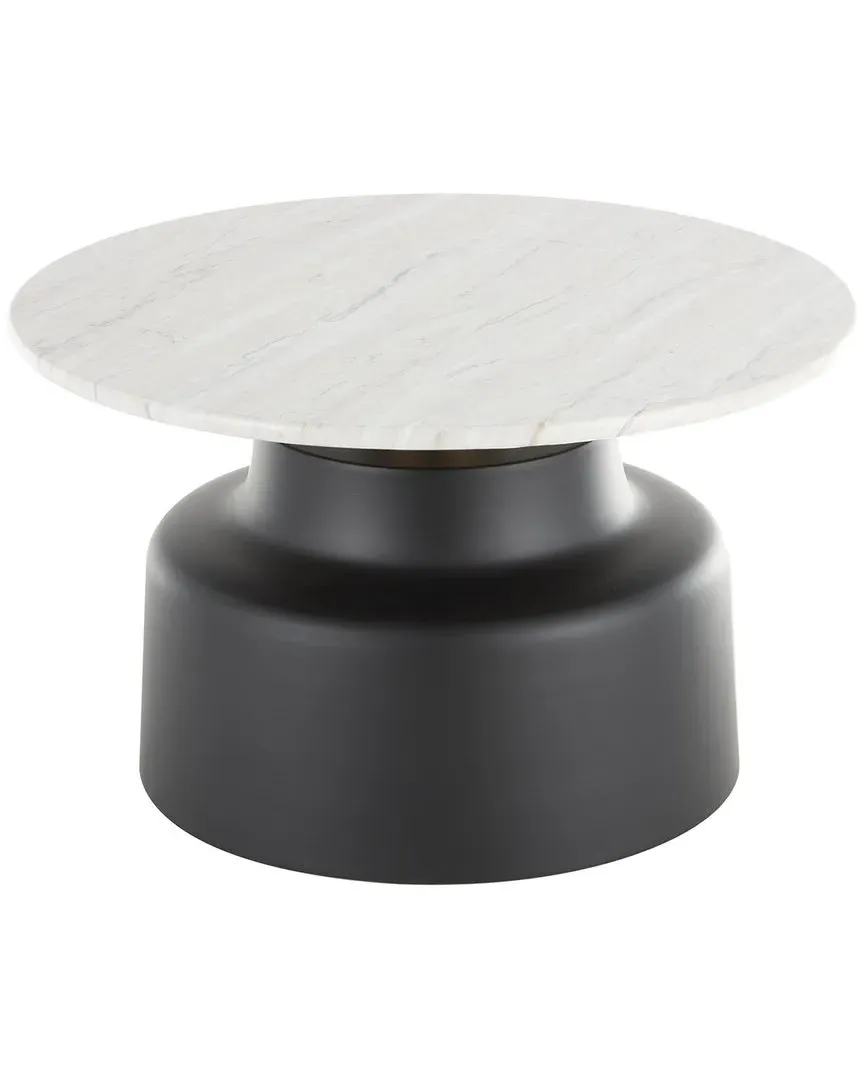 Round Pedestal Coffee Table - Black, Faux Marble
