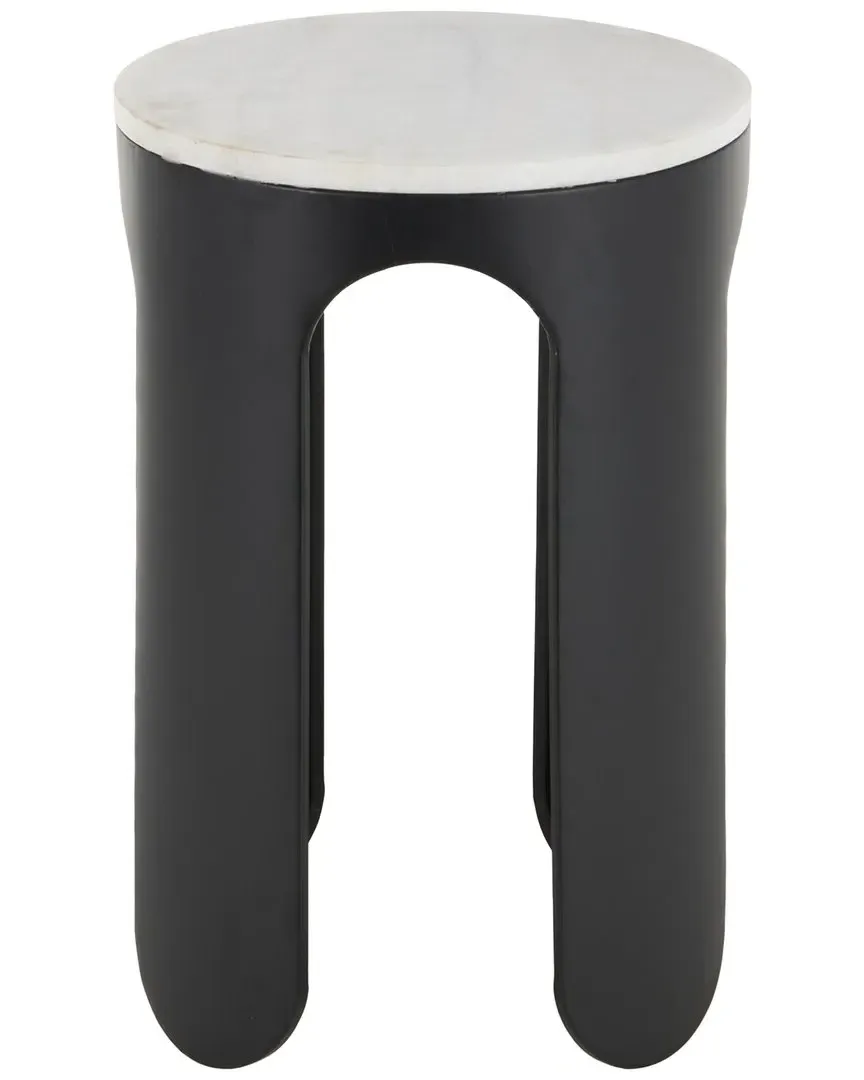 Round Side Accent Table - Black, Marble