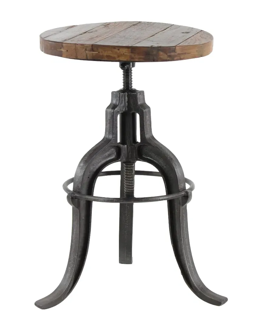 Round Stool - Brown, Iron & Teak Wood