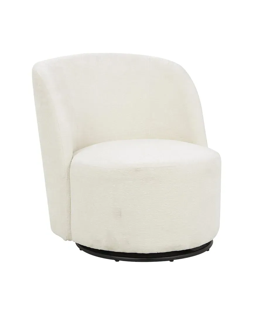 Round Swivel Boucle Accent Chair - White, Polyester image