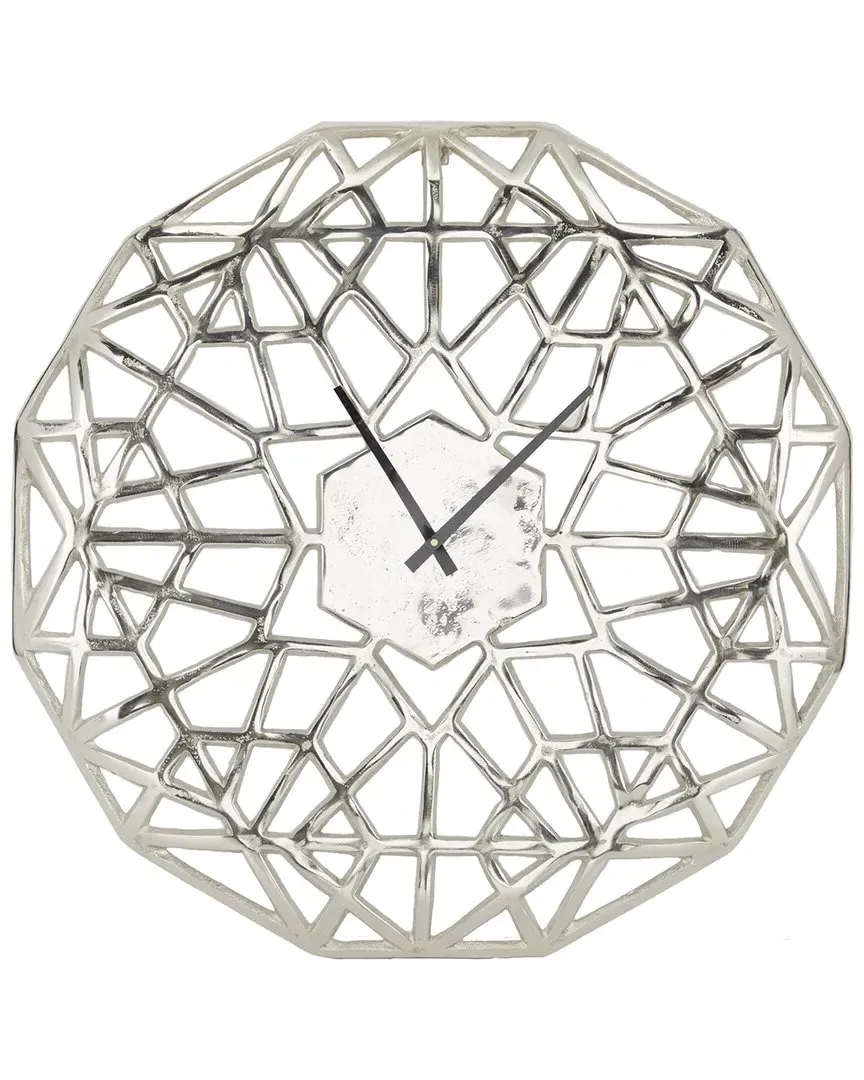 Round Wall Clock with Cut Out Design - Silver, Aluminum