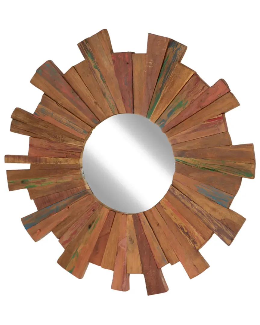 Round Wall Mirror - Brown, Teak Wood