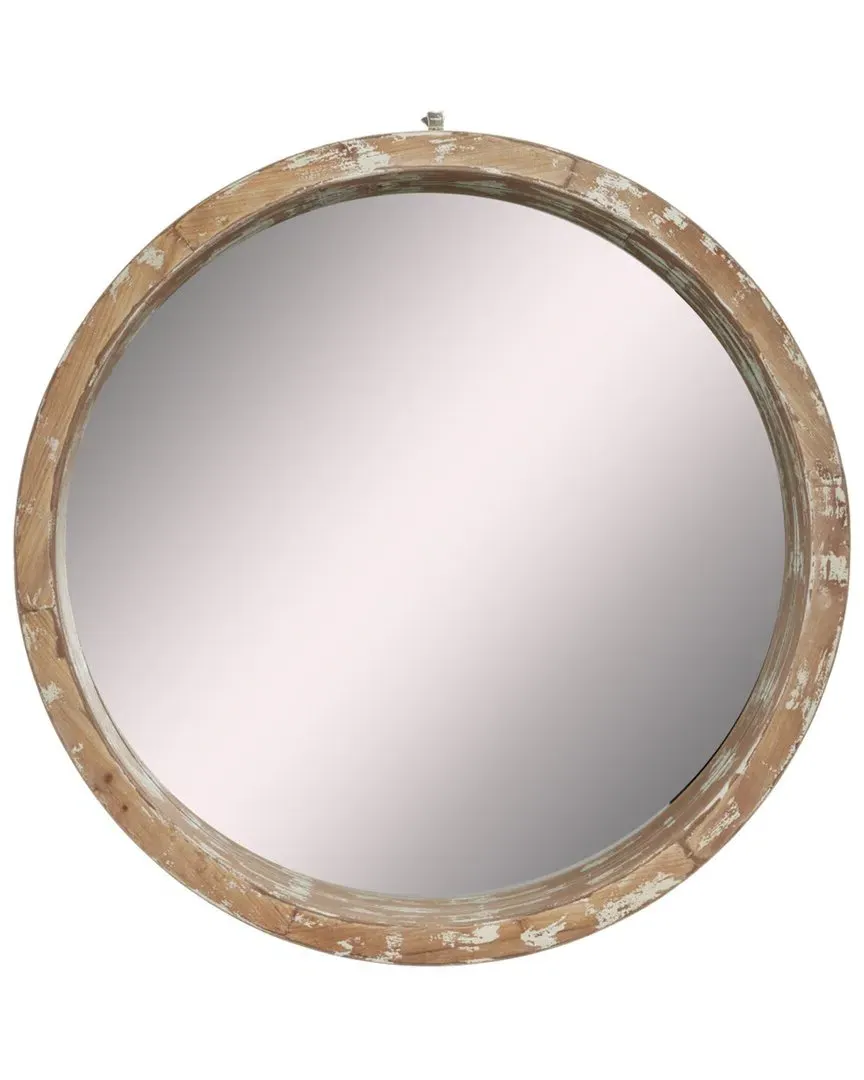 Round Wall Mirror - Brown, Wood