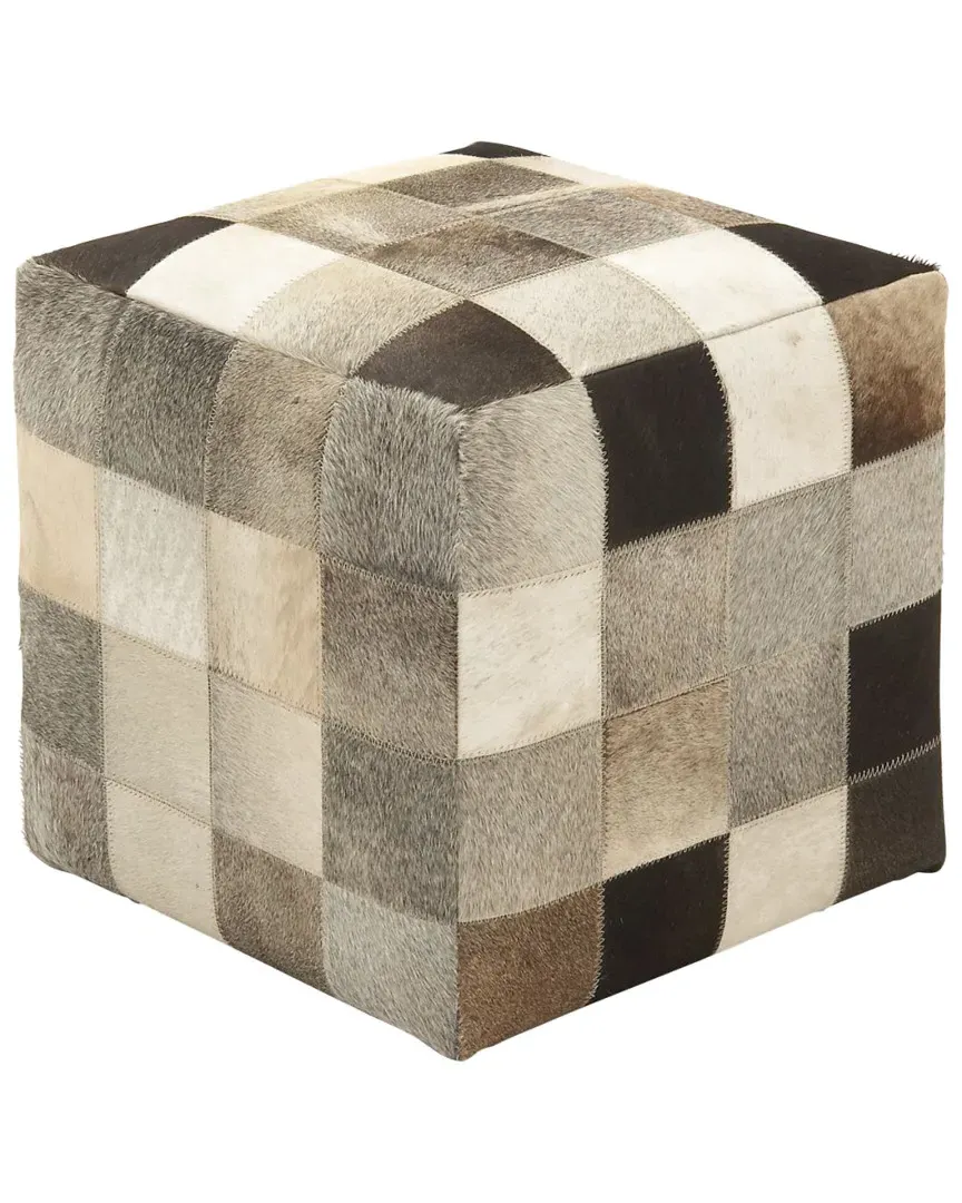 Rustic Organic Leather Ottoman - Multi-Colored image