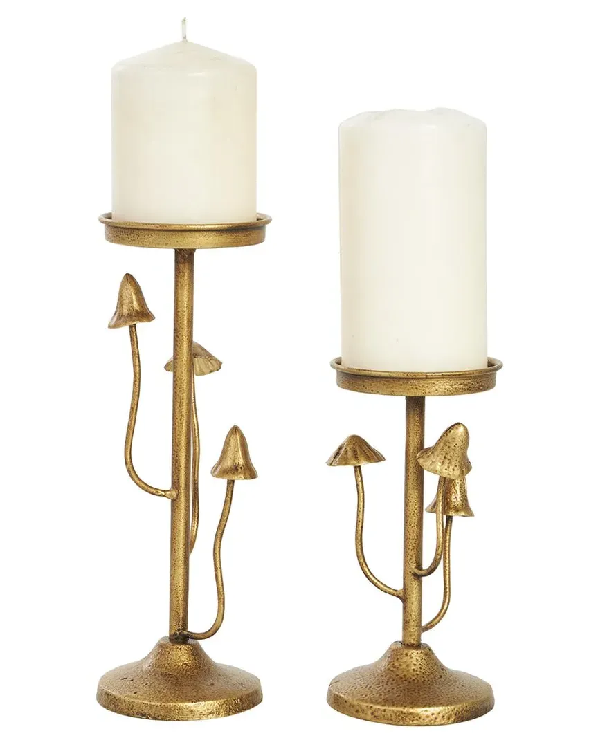 Set of 2 Abstract Mushroom Candle Holders - Gold, Metal image
