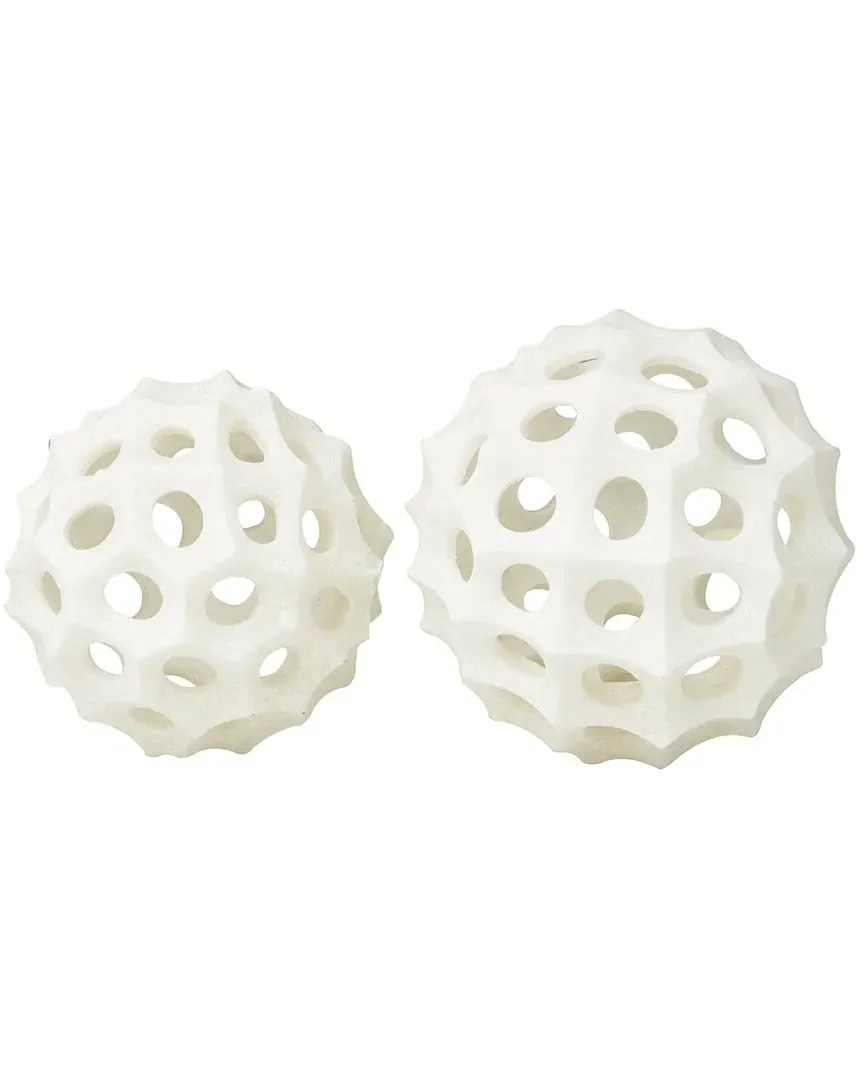 Set of 2 Abstract Orb Sculptures - Cream, Polystone