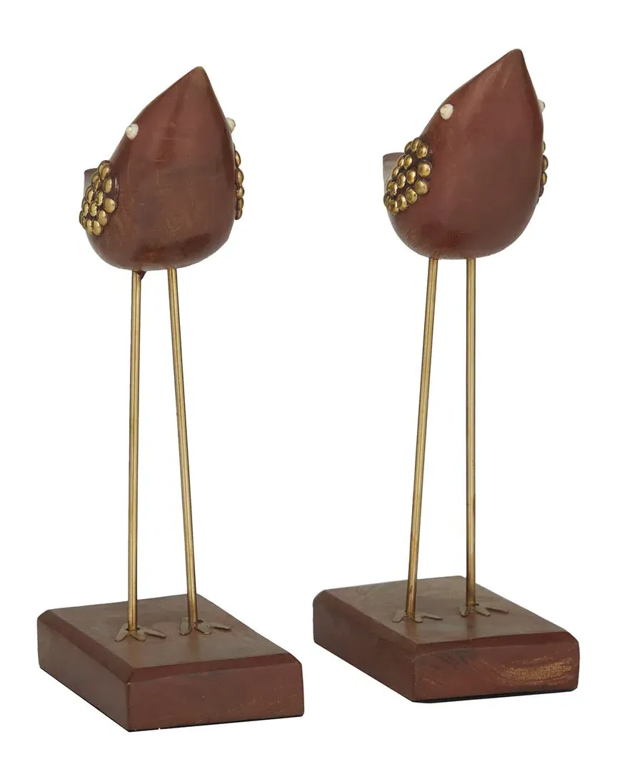 Set of 2 Bird Wood Sculpture - Brown, Mango Wood