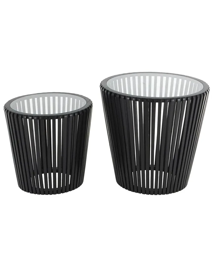 Set of 2 Cage Accent Tables with Glass Tabletops - Black