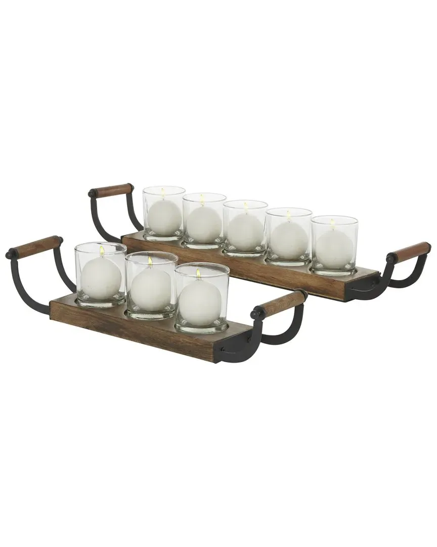 Set of 2 Candle Holders - Brown, Wood image