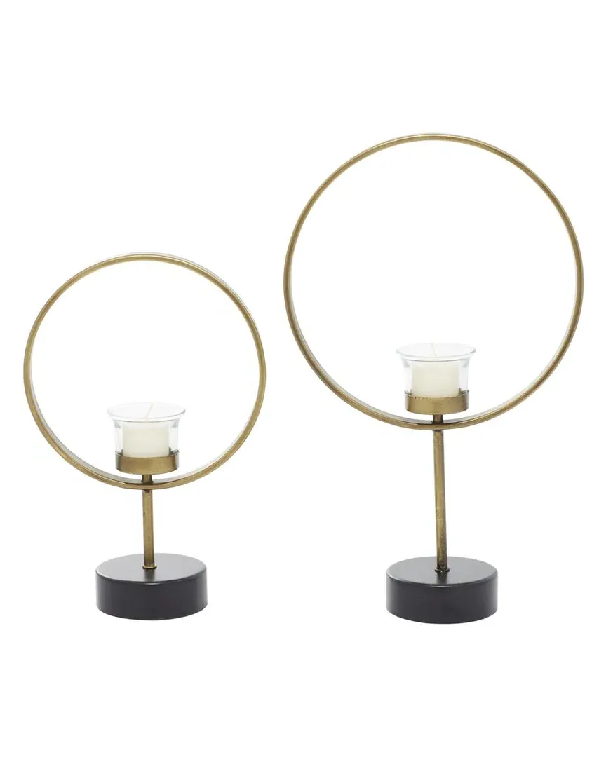 Set of 2 Candle Holders - Gold, Iron
