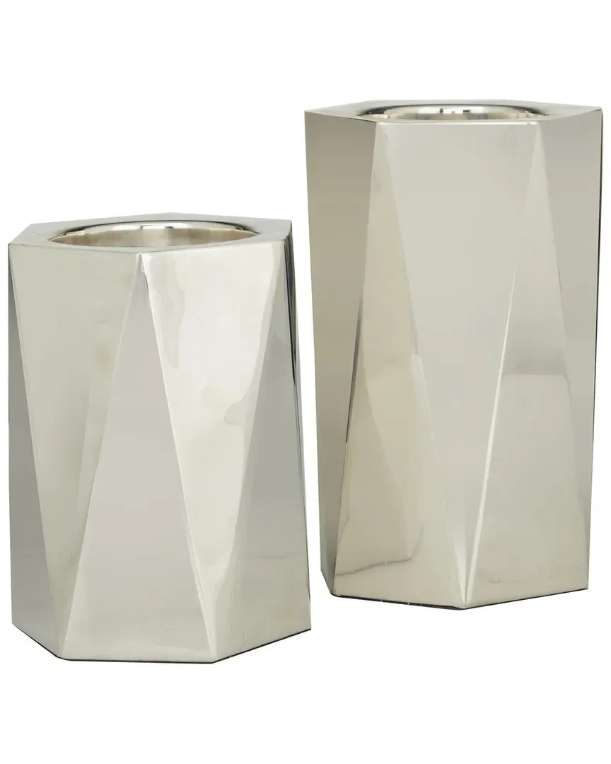 Set of 2 Candle Holders - Silver, Stainless Steel image