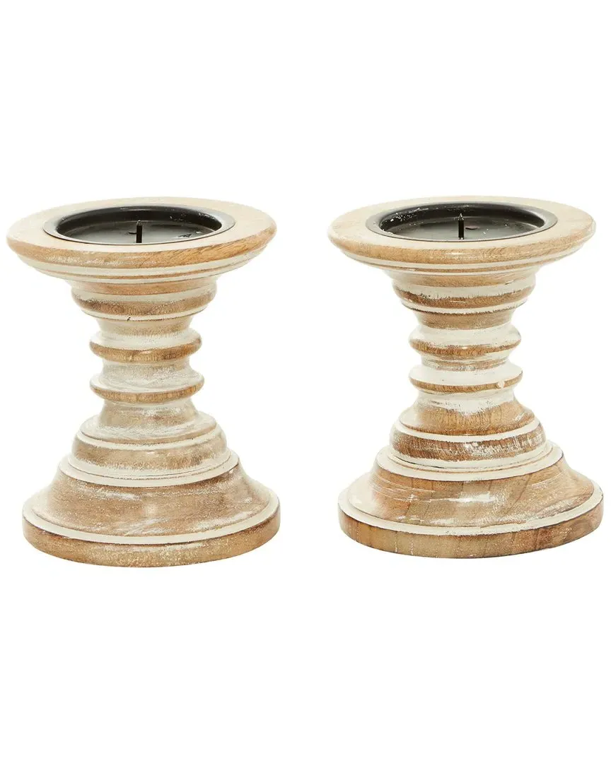 Set of 2 Candle Holders - Tan, Mango Wood image