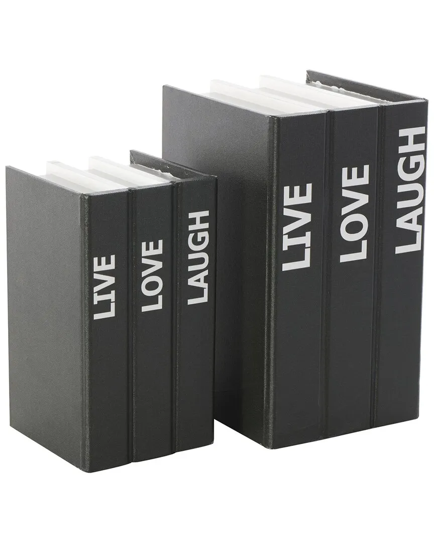 Set of 2 Canvas Faux Book Storage Boxes - Black image