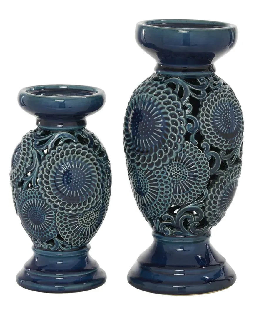 Set of 2 Ceramic Candle Holders - Blue