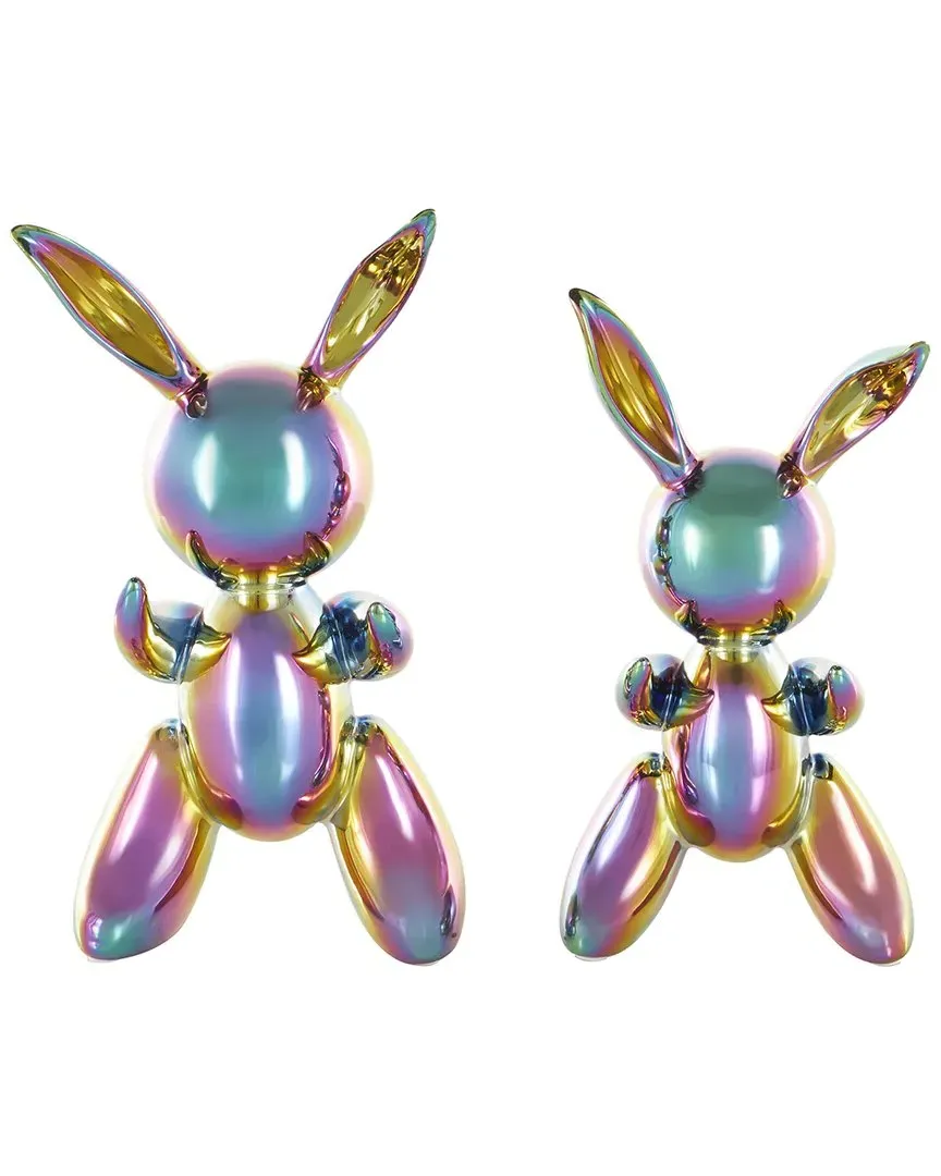 Set of 2 Ceramic Rabbit Balloon Sculptures - Multicolor