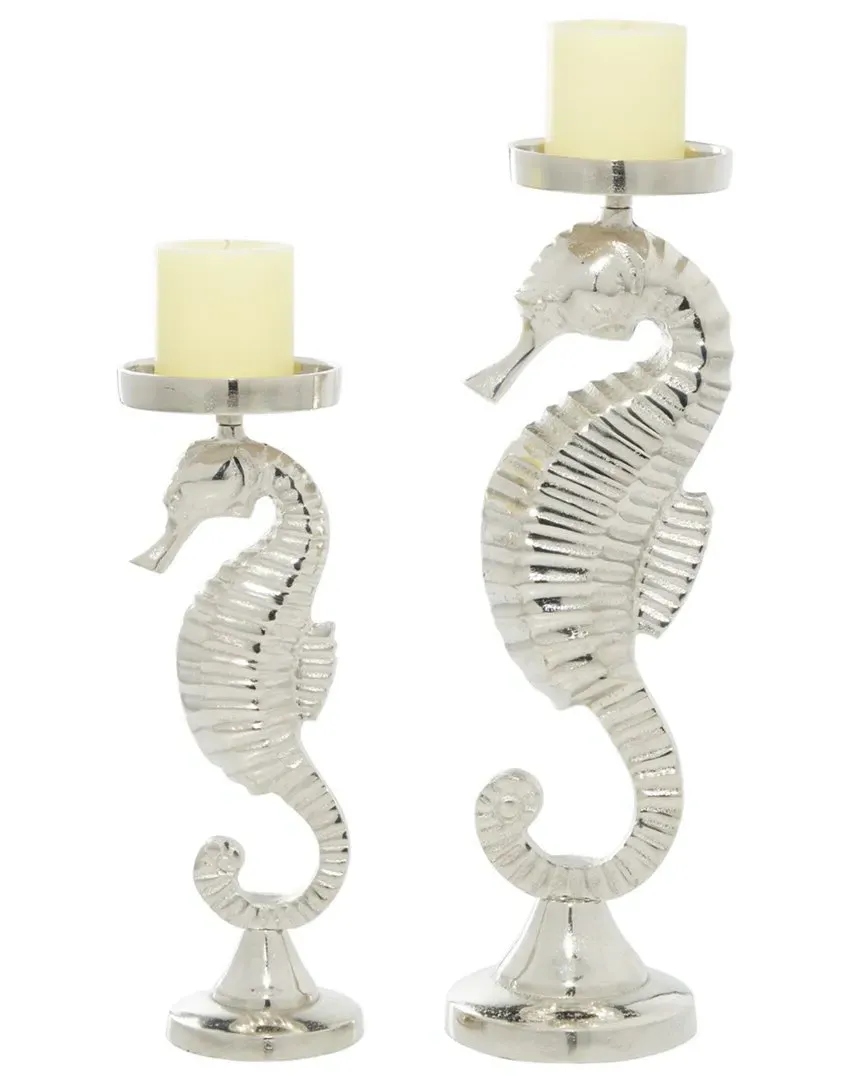 Set of 2 Coastal Candle Holders - Silver, Aluminum