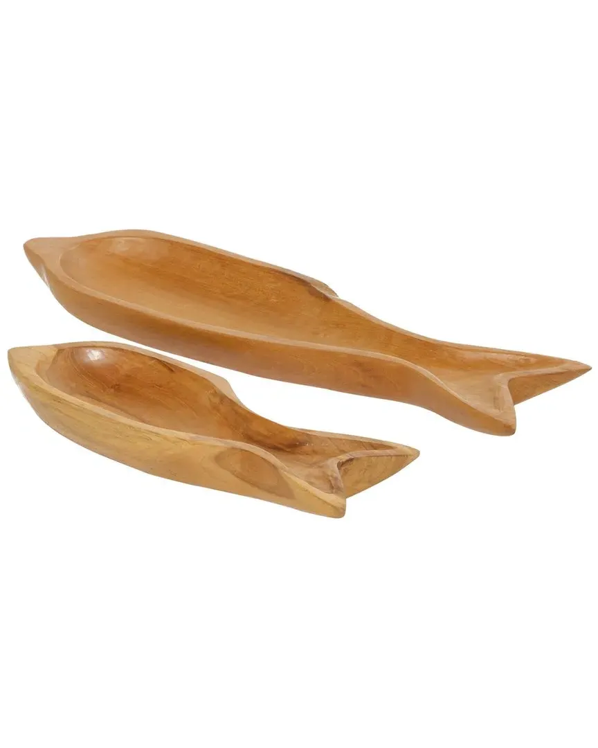 Set of 2 Coastal Trays - Brown, Teak Wood